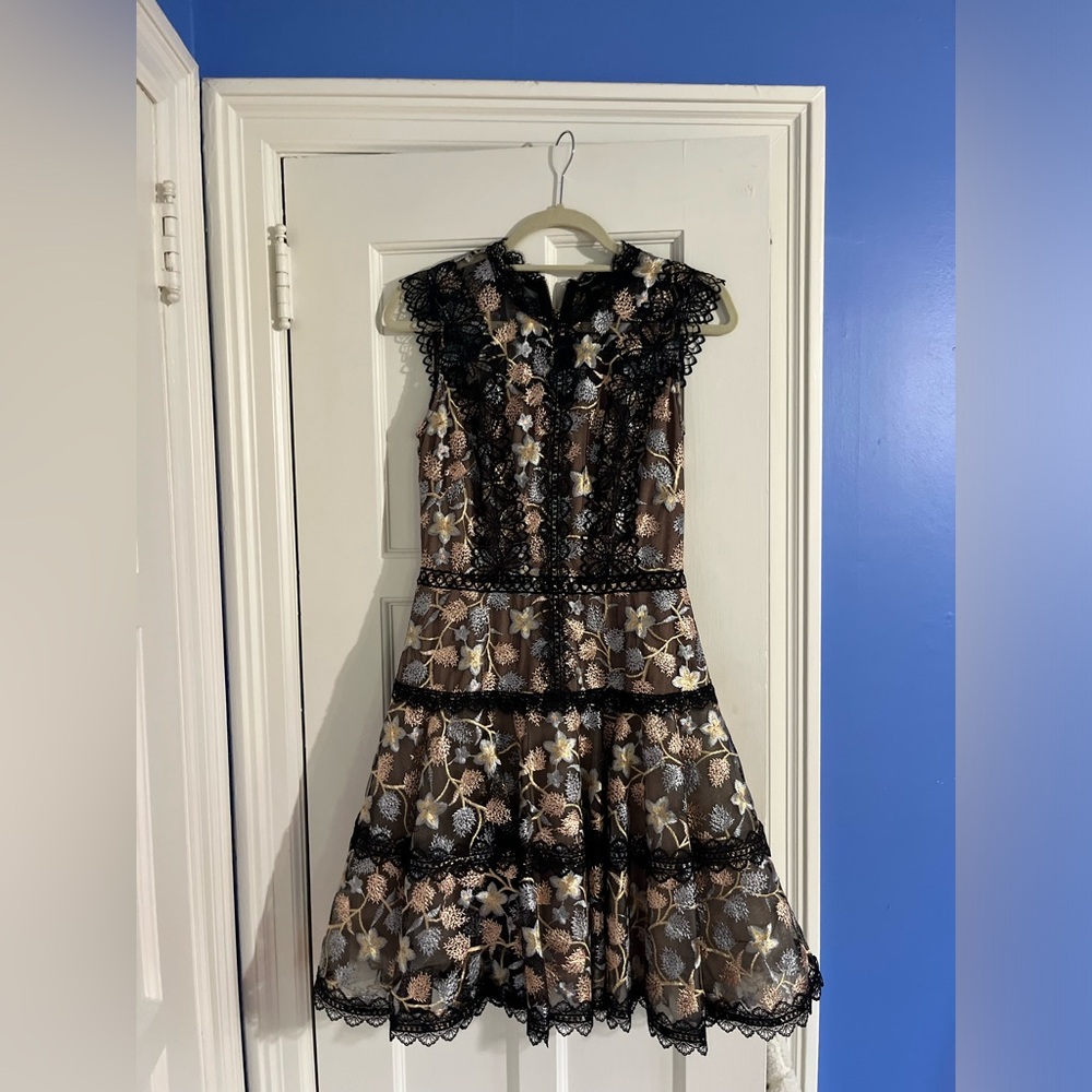 Bronx and Banco Black Floral Lace Mini Dress